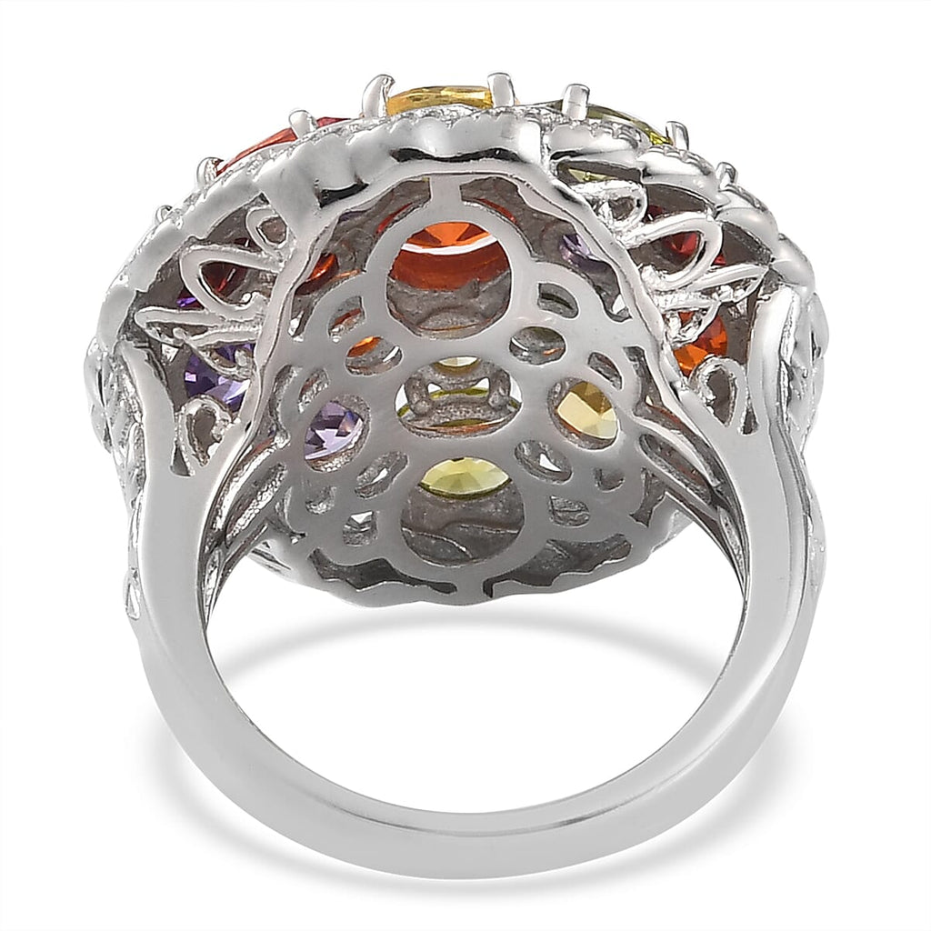 Simulated Multi Gemstones Ring in Silver Tone