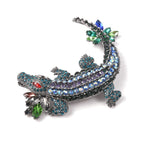 Simulated Multicolour Gemstone (Mrq) and Multicolour Austrian Crystal Crocodile Brooch Pendant in Black Tone