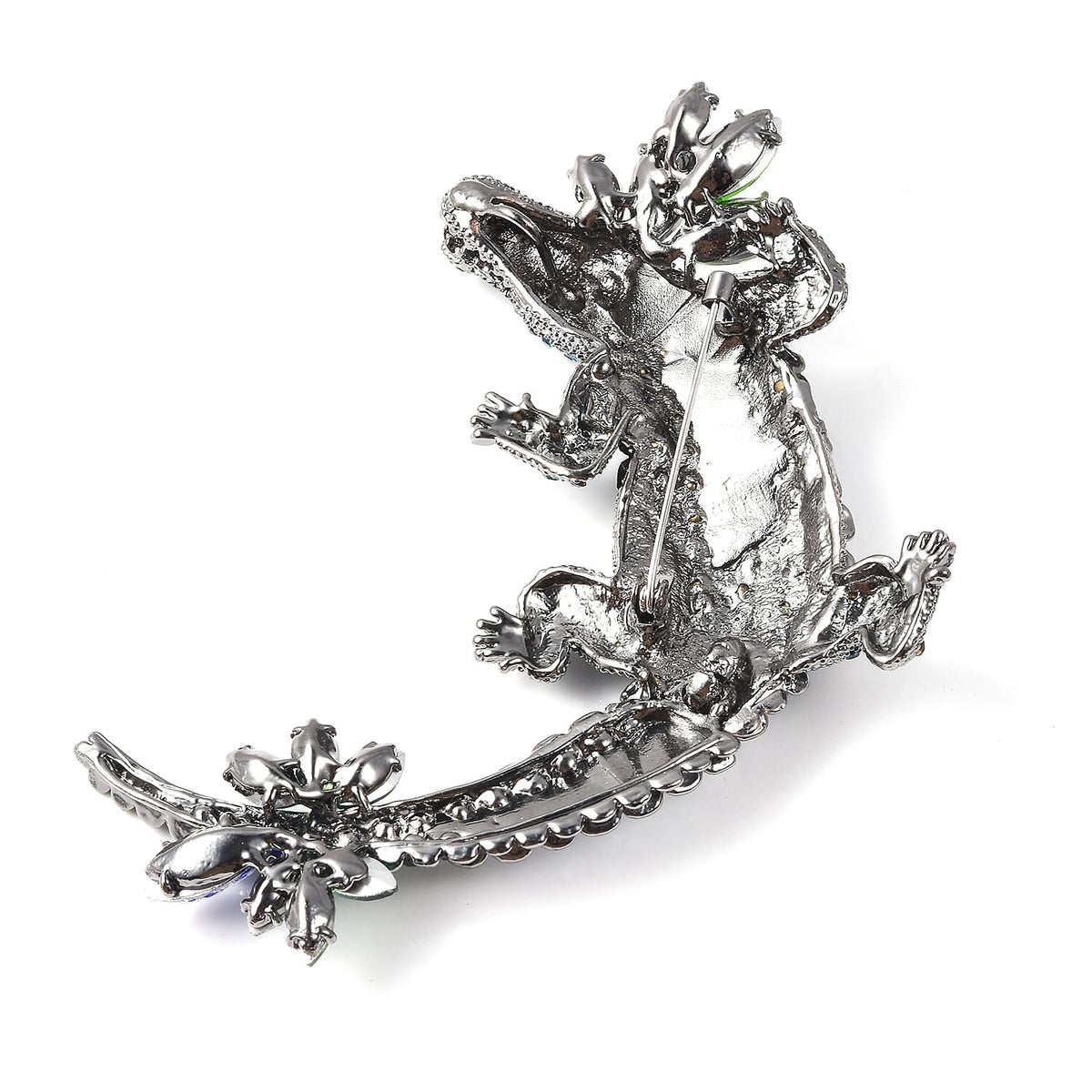 Simulated Multicolour Gemstone and Multicolour Austrian Crystal Crocodile Brooch in Black Tone V32716620 4