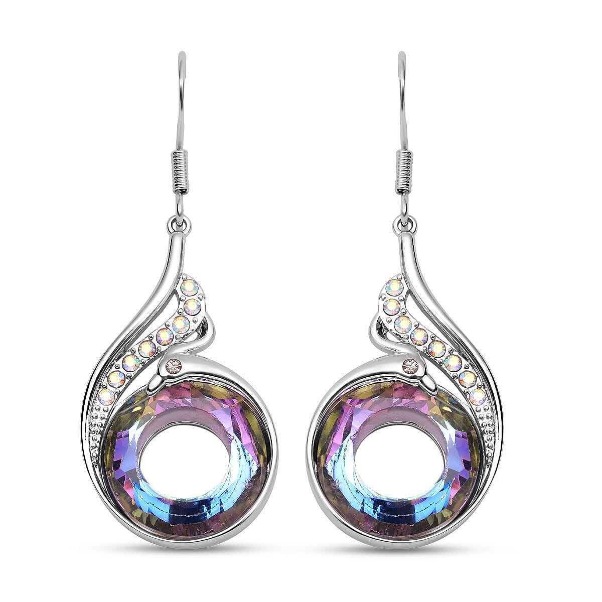Simulated Mystic Topaz, White and Grey Austrian Crystal Fish Hook Earrings in Silver Tone 8943711 0