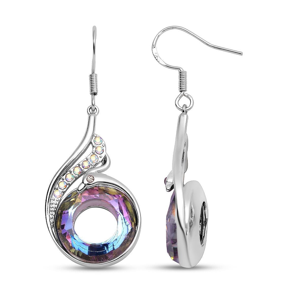 Simulated Mystic Topaz, White and Grey Austrian Crystal Fish Hook Earrings in Silver Tone 8943711 4
