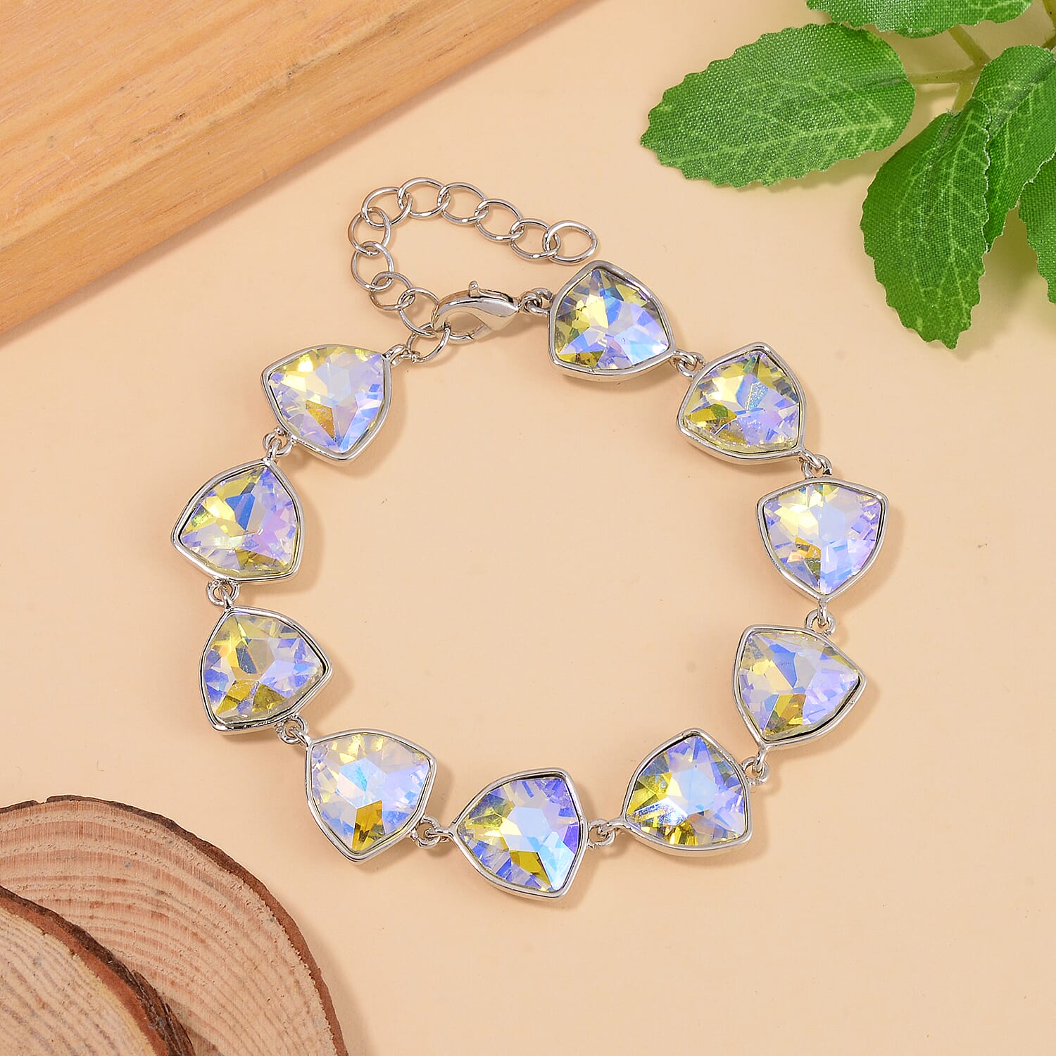 Simulated Mystic White Austrian Crystal Triangle Bracelet (Size - 7.5) 7713520 1