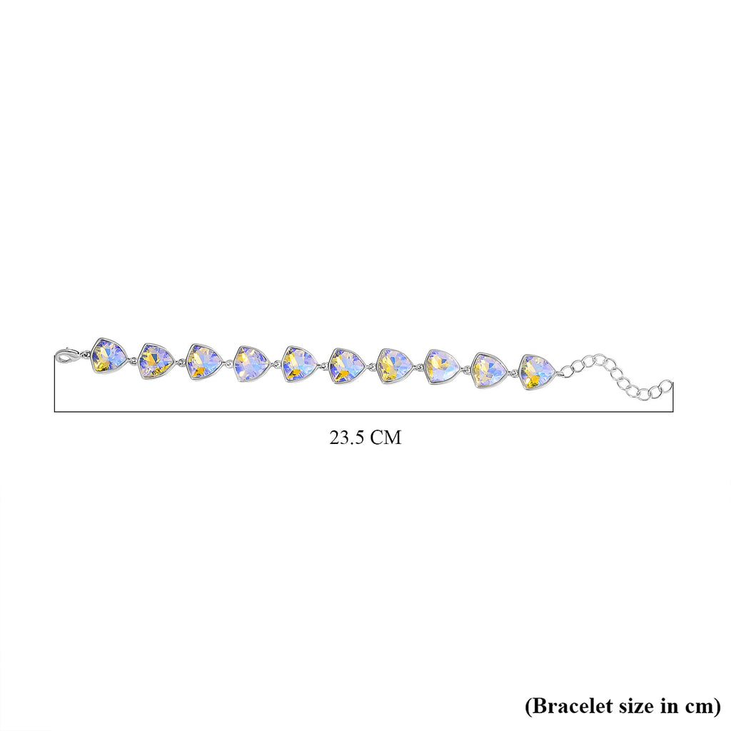 Simulated Mystic White Austrian Crystal Triangle Bracelet (Size - 7.5)