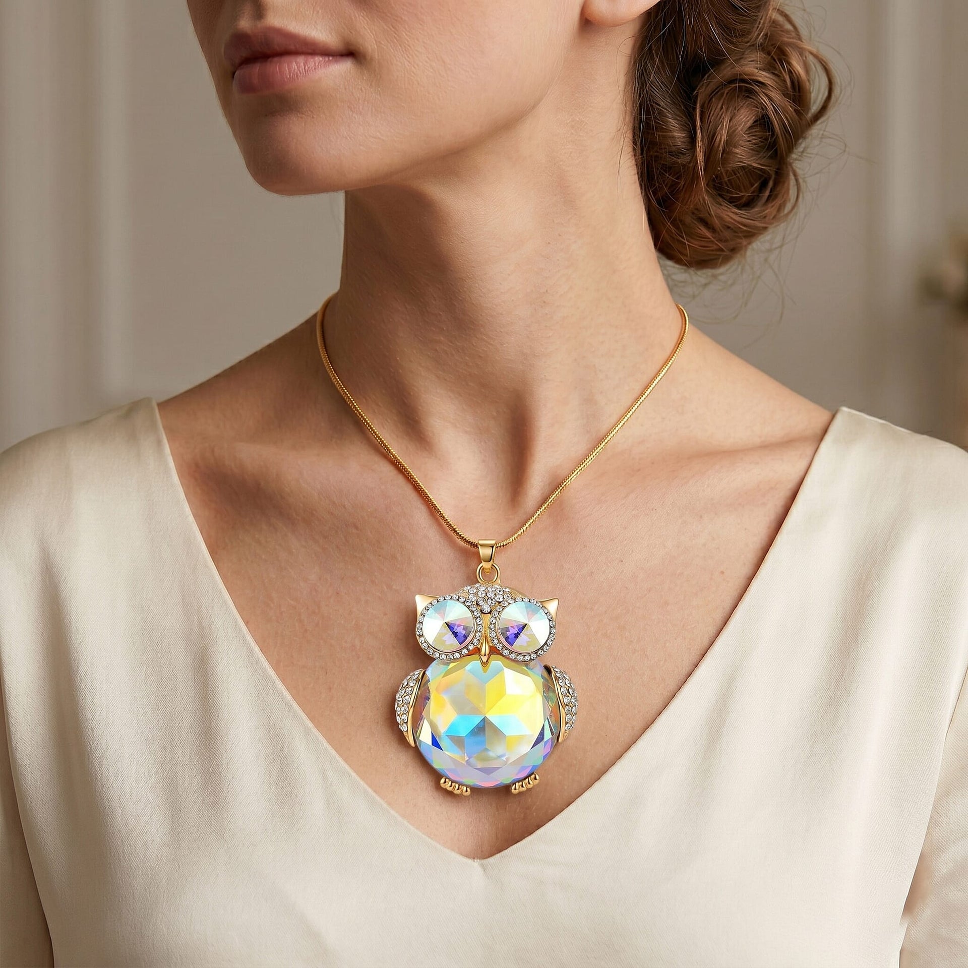 Mystic &amp; White Crystal Owl Pendant With Snake Necklace (Size - 28-2 Ext) With Lobster Clasp 8375348 2
