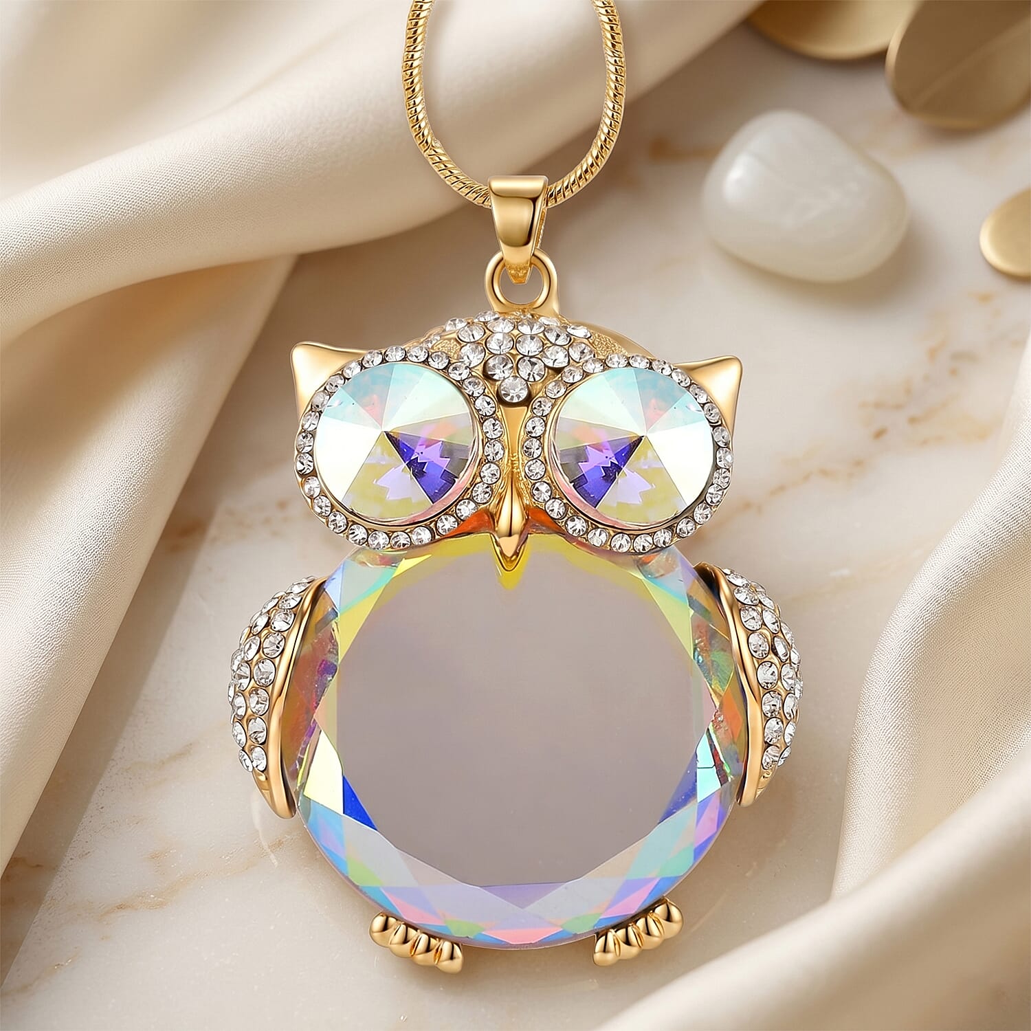 Mystic &amp; White Crystal Owl Pendant With Snake Necklace (Size - 28-2 Ext) With Lobster Clasp 8375348 3