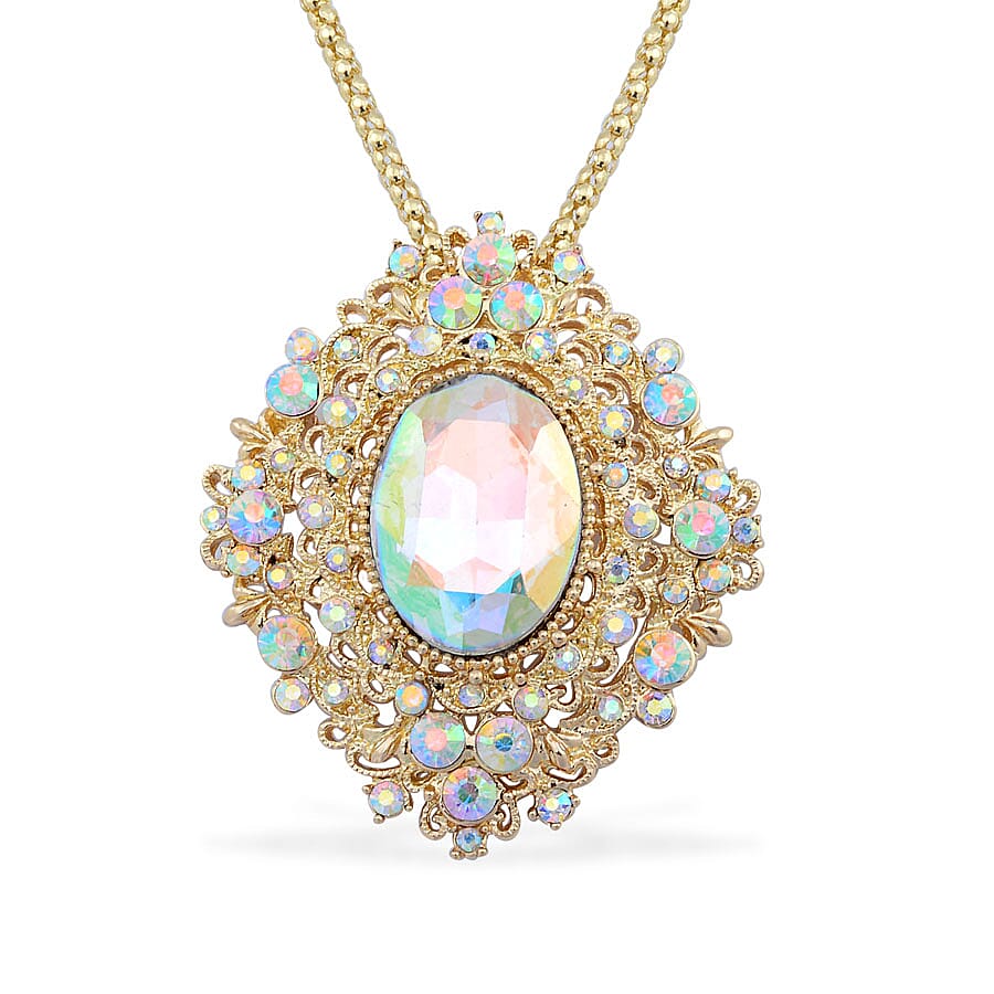 Simulated Mystic White Crystal Pendant with Chain (Size - 24-2) in Yellow Gold Tone 4322383 0