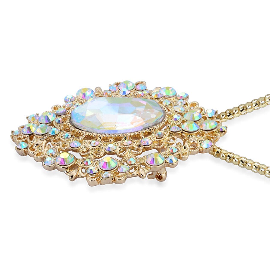 Simulated Mystic White Crystal Pendant with Chain (Size - 24-2) in Yellow Gold Tone 4322383 2