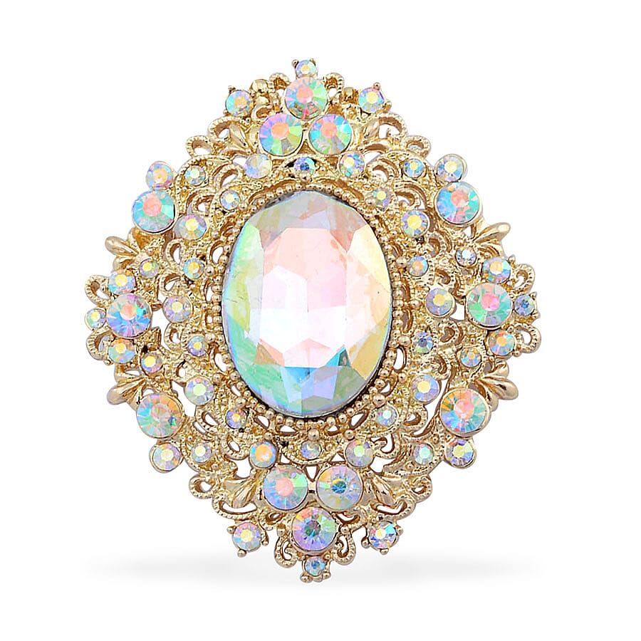 Simulated Mystic White Crystal Pendant with Chain (Size - 24-2) in Yellow Gold Tone 4322383 3