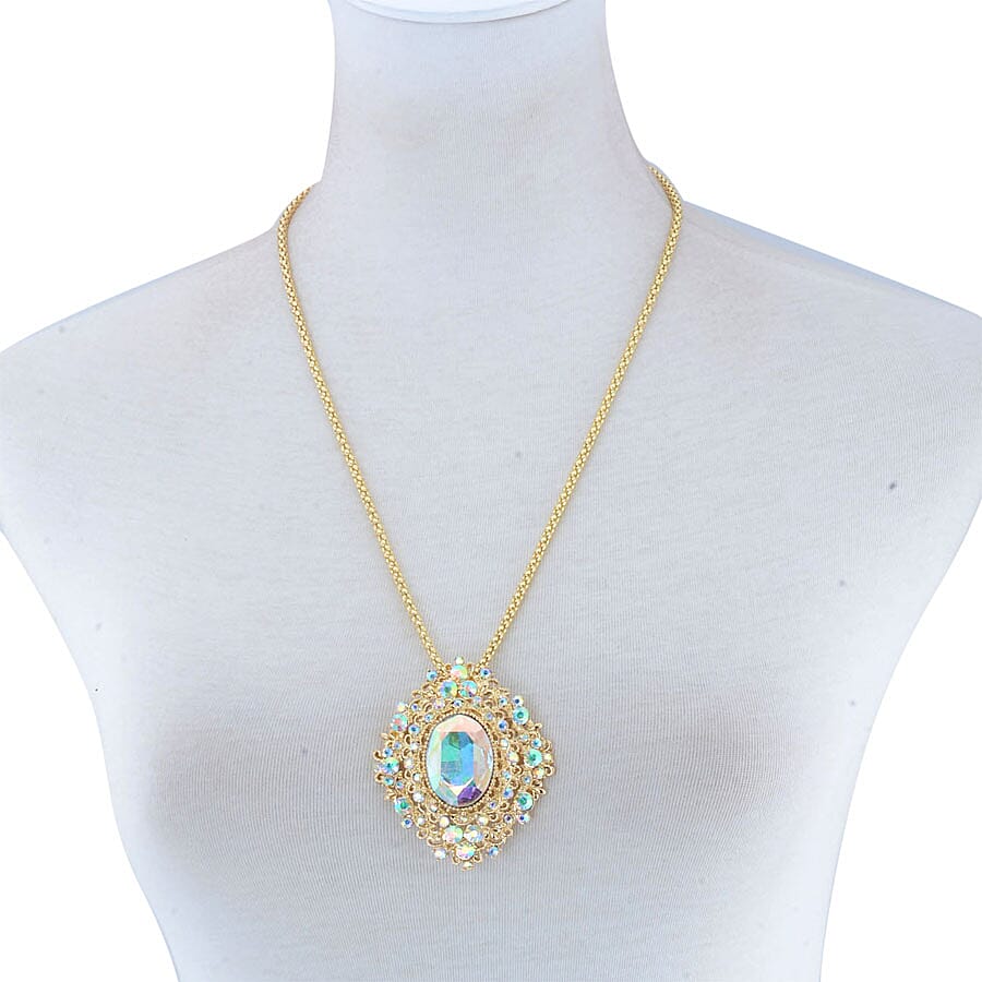 Simulated Mystic White Crystal Pendant with Chain (Size - 24-2) in Yellow Gold Tone 4322383 5