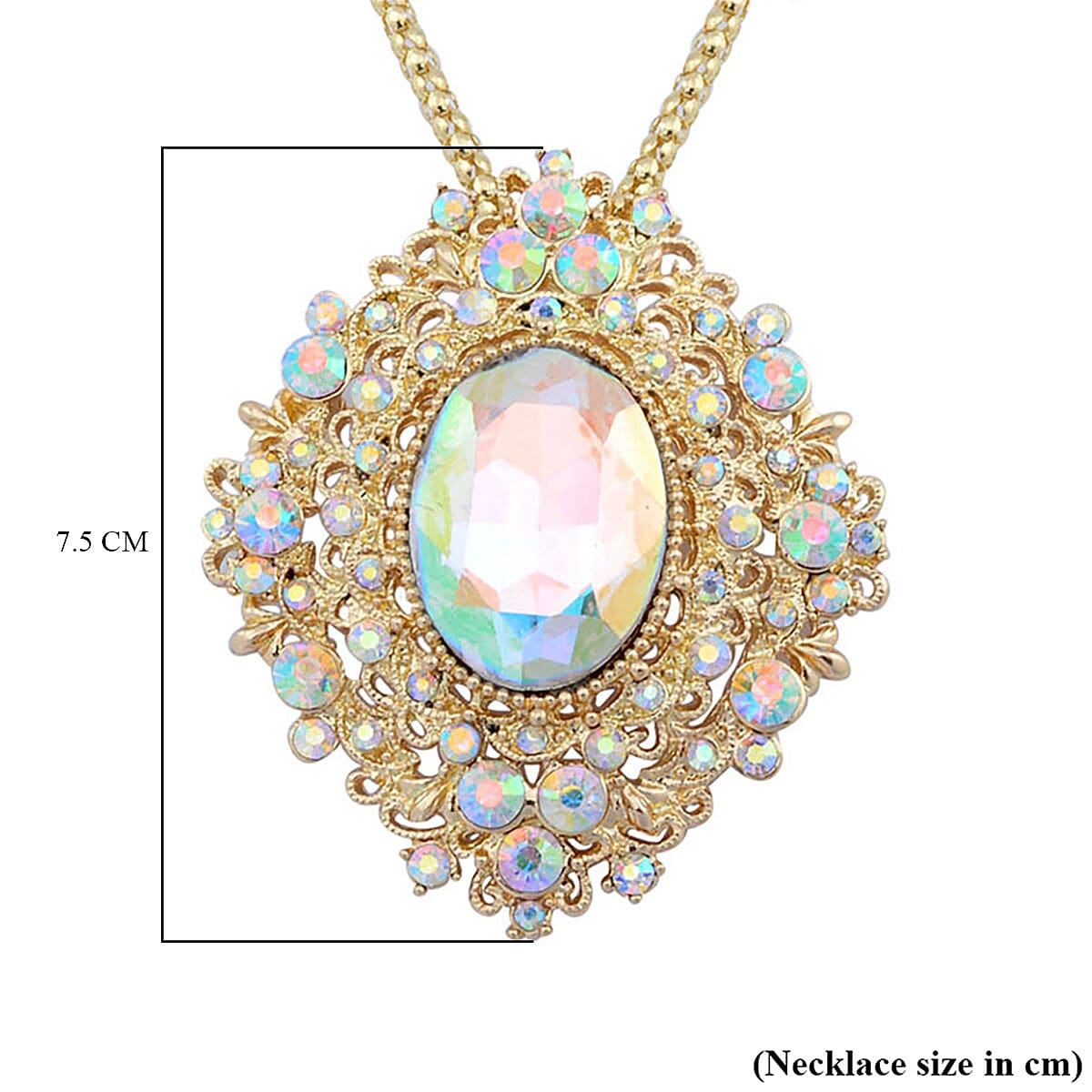 Simulated Mystic White Crystal Pendant with Chain (Size - 24-2) in Yellow Gold Tone 4322383 6