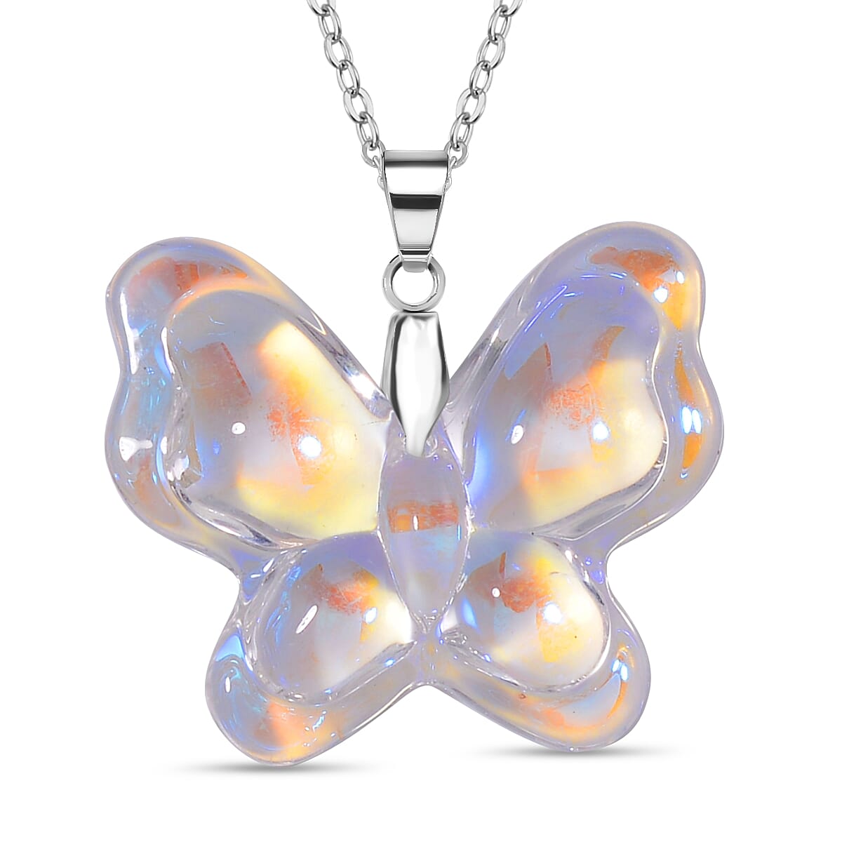 Simulated Mystic White Crystal Butterfly Pendant with Chain (Size 24) 4273815 0