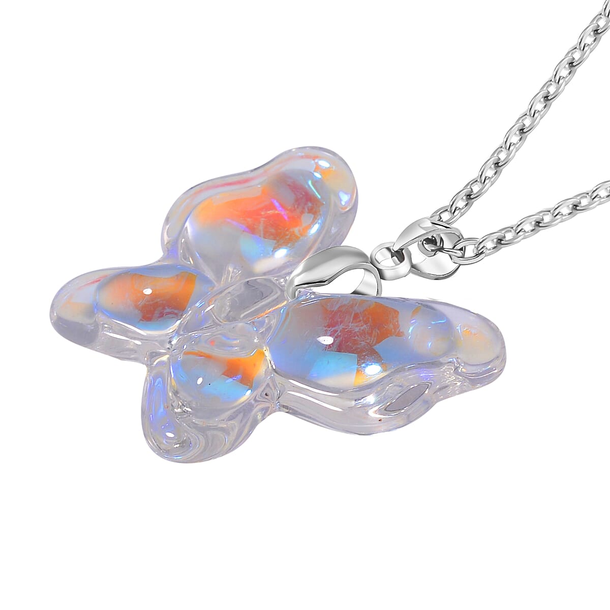 Simulated Mystic White Crystal Butterfly Pendant with Chain (Size 24) 4273815 3