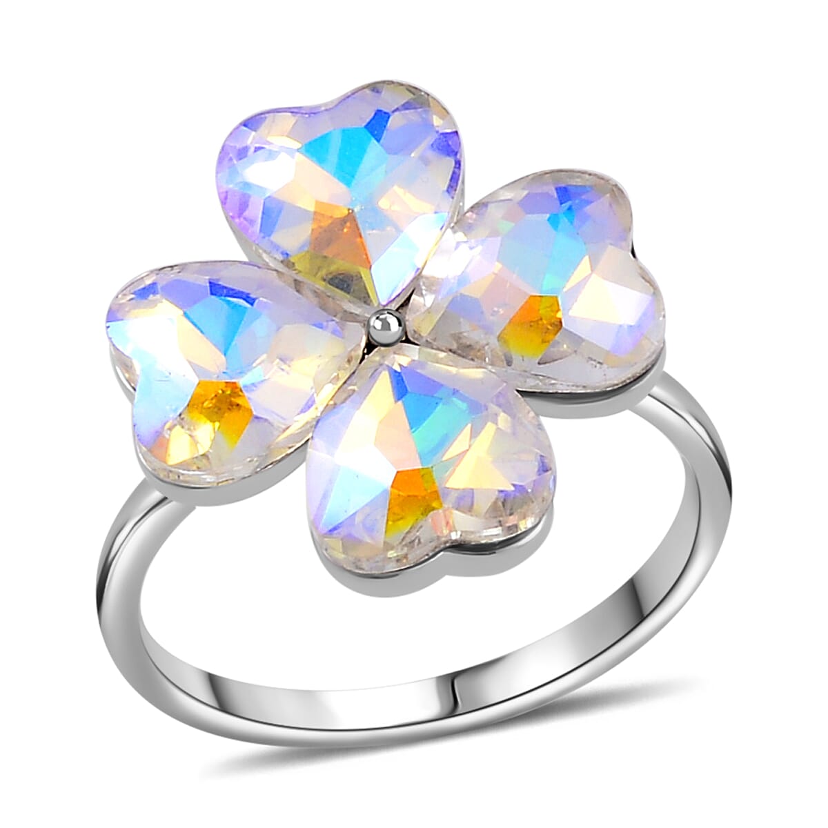 Simulated Mystic White Austrian Crystal Floral Ring 7713538 0