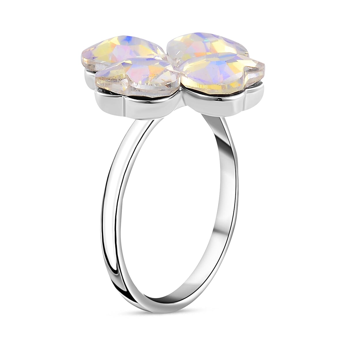 Simulated Mystic White Austrian Crystal Floral Ring 7713538 3