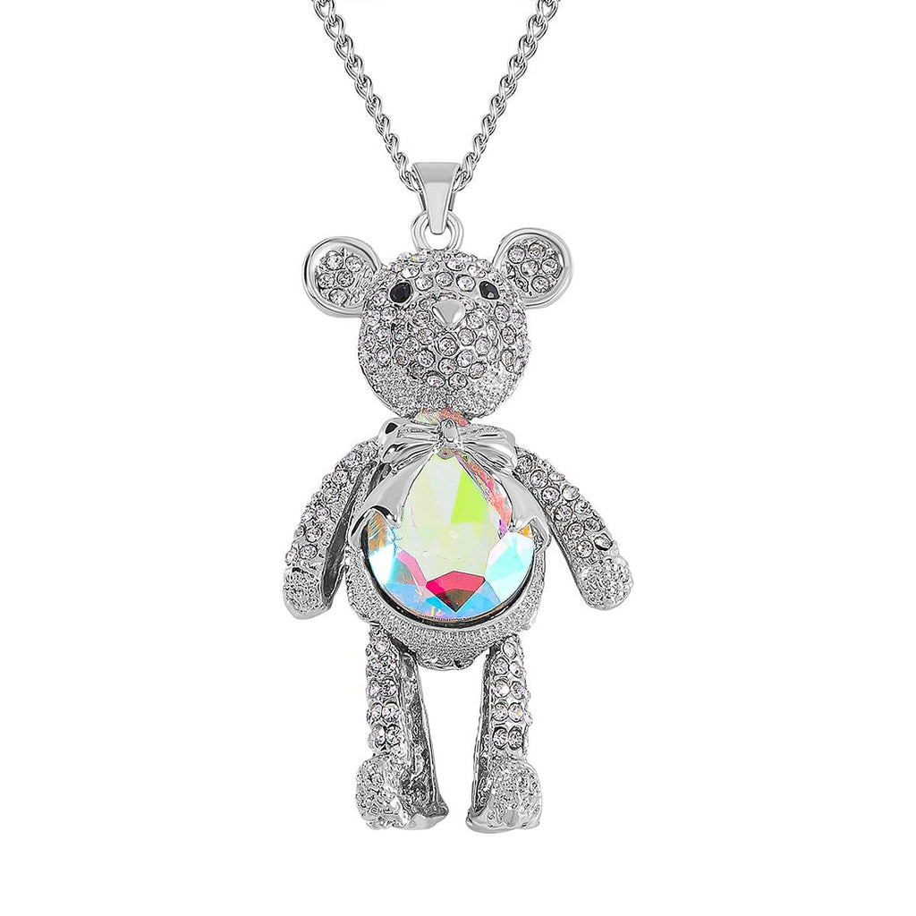 Simulated Mystic White Austrian Crystal, White & Black Austrian Crystal Teddy Necklace (Size - 24)