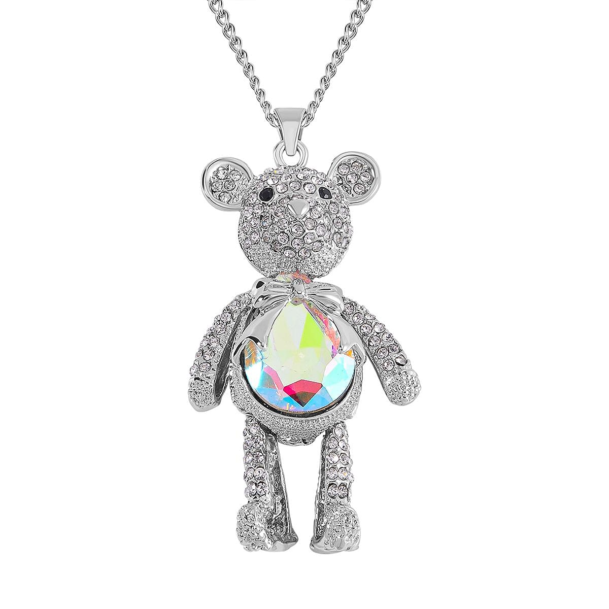 Simulated Mystic White Austrian Crystal, White &amp; Black Austrian Crystal Teddy Necklace (Size - 24) 7684579 0