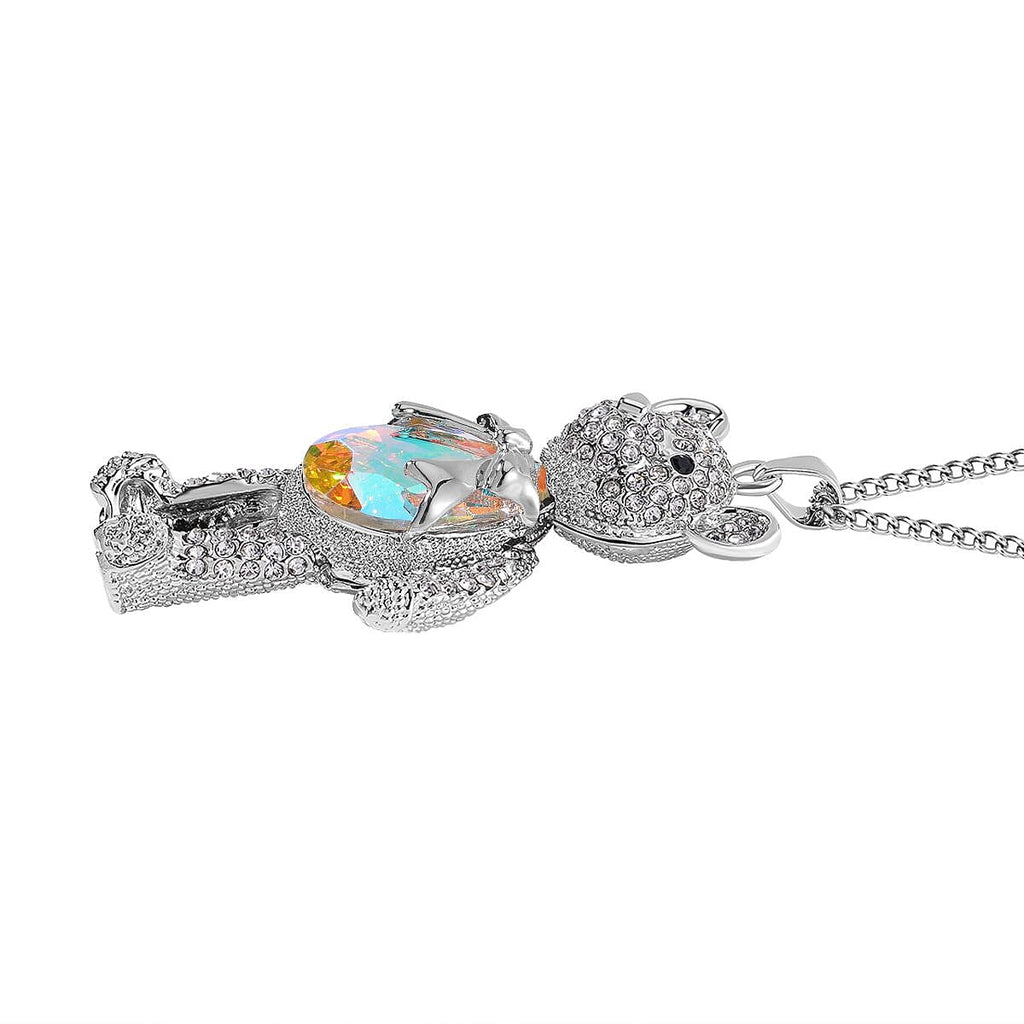 Simulated Mystic White Austrian Crystal, White & Black Austrian Crystal Teddy Necklace (Size - 24)