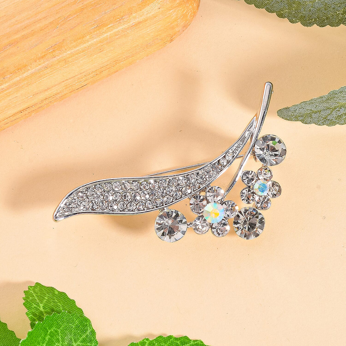 Vine and Leaf Motif Crystal Brooch 7639836 2