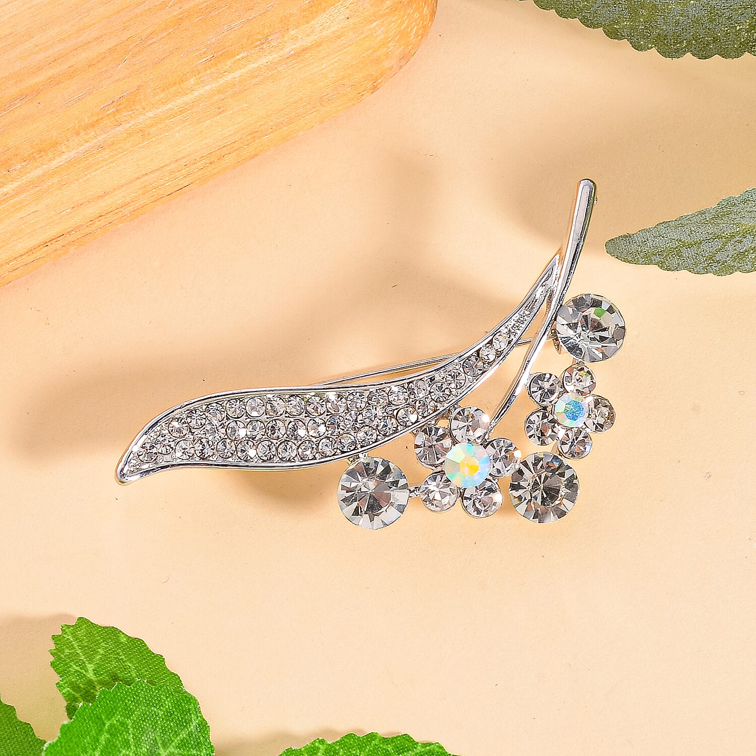 Vine and Leaf Motif Crystal Brooch 7639836 2