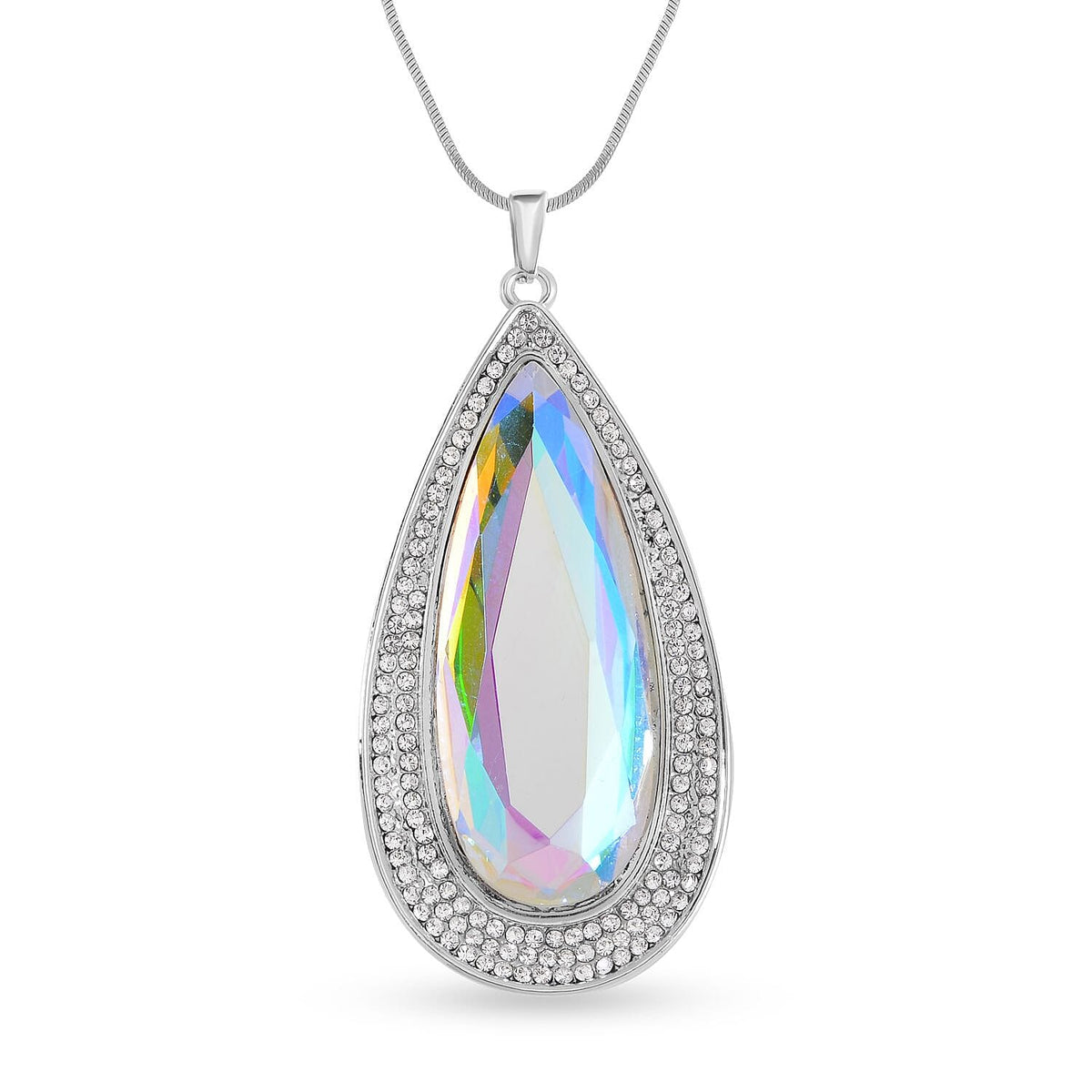 Simulated Mystic White Austrian Crystal &amp; White Austrian Crystal Drop Necklace (Size - 28) in Silver Tone 7666454 0