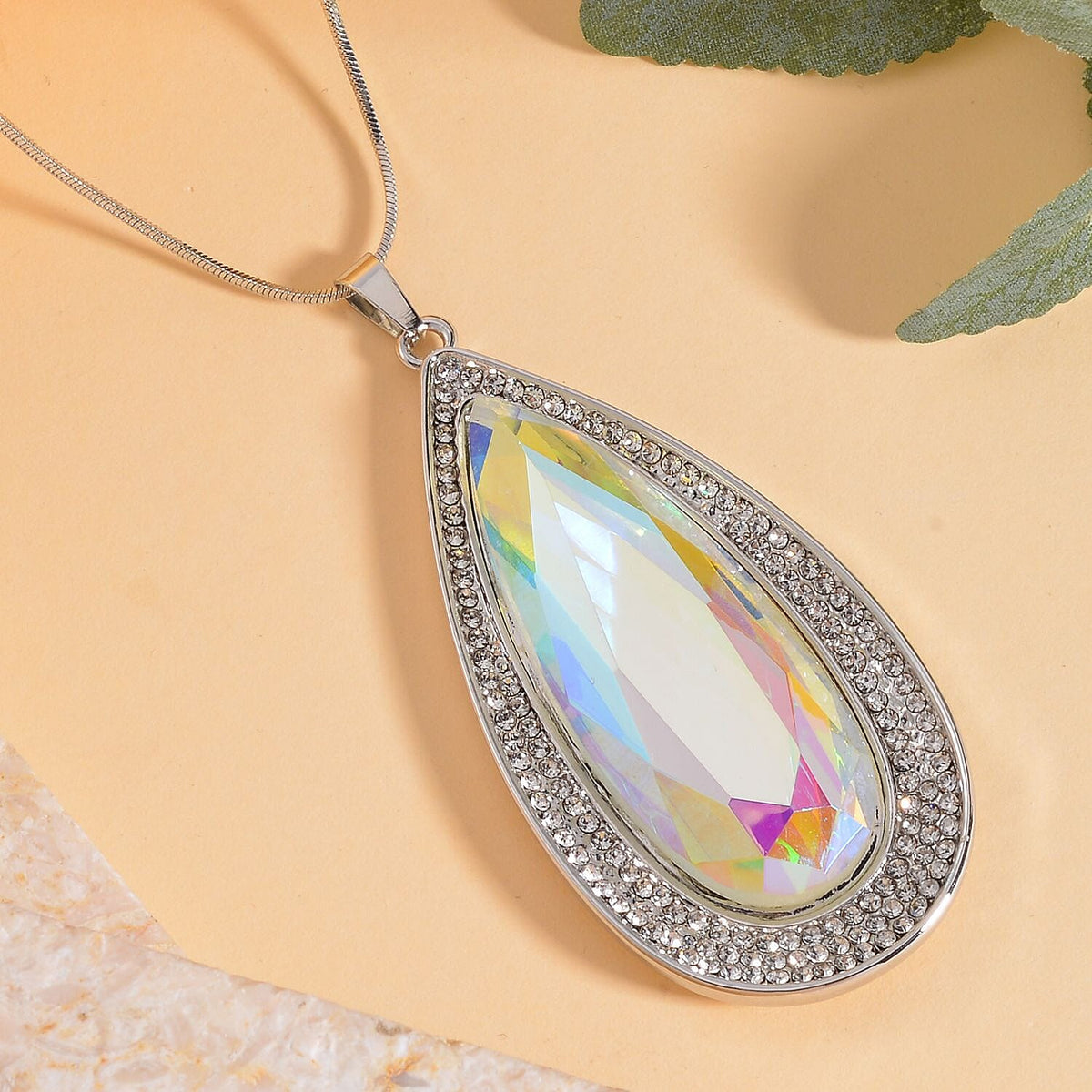 Simulated Mystic White Austrian Crystal &amp; White Austrian Crystal Drop Necklace (Size - 28) in Silver Tone 7666454 2