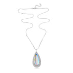 Simulated Mystic White Austrian Crystal & White Austrian Crystal Drop Necklace (Size - 28) in Silver Tone