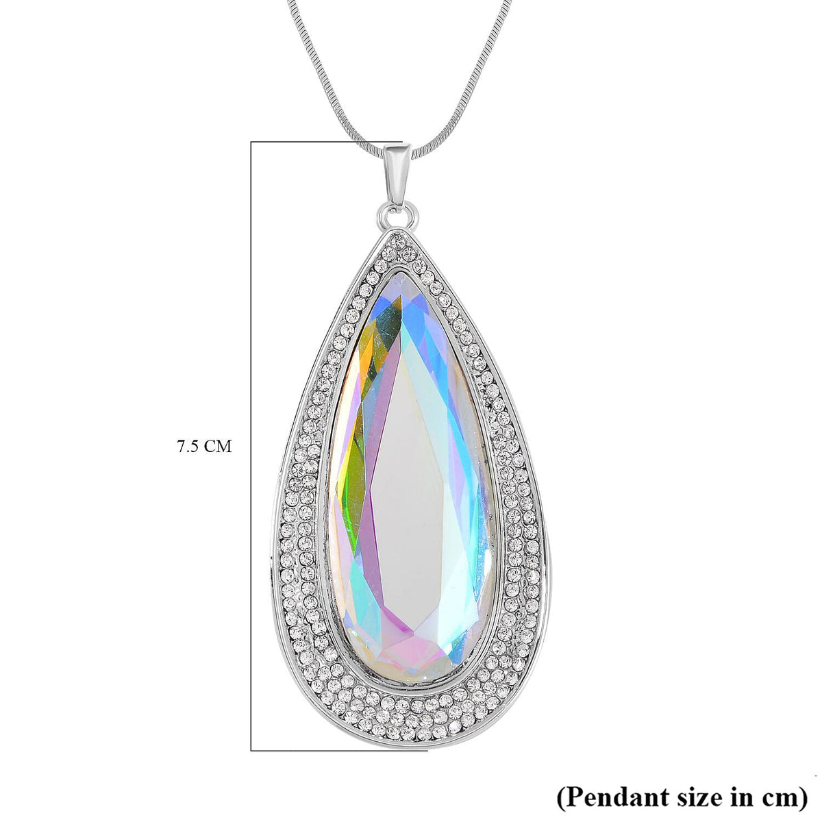 Simulated Mystic White Austrian Crystal &amp; White Austrian Crystal Drop Necklace (Size - 28) in Silver Tone 7666454 7