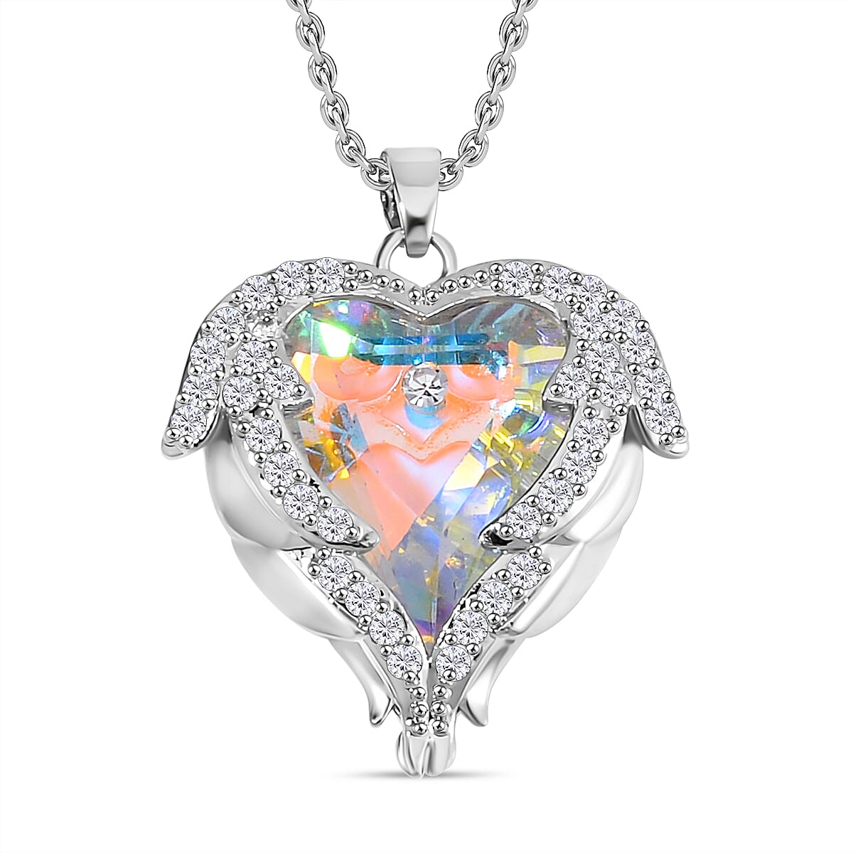 Simulated Mystic White Austrian Crystal &amp; White Cubic Zirconia Heart Necklace (Size - 20) 7713417 0
