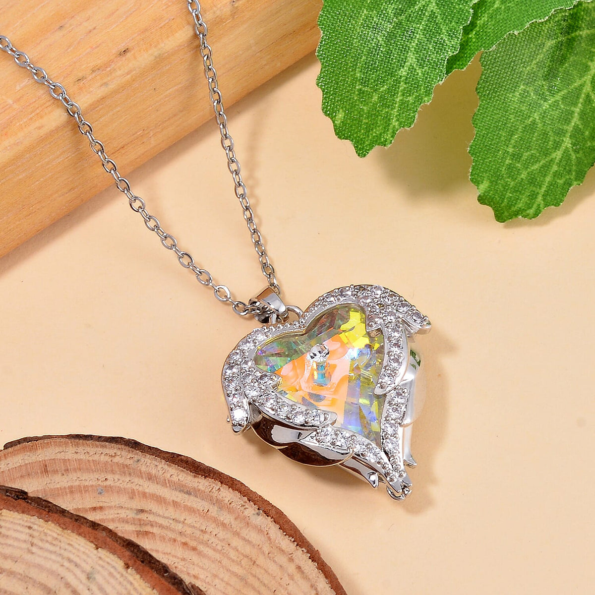 Simulated Mystic White Austrian Crystal &amp; White Cubic Zirconia Heart Necklace (Size - 20) 7713417 2
