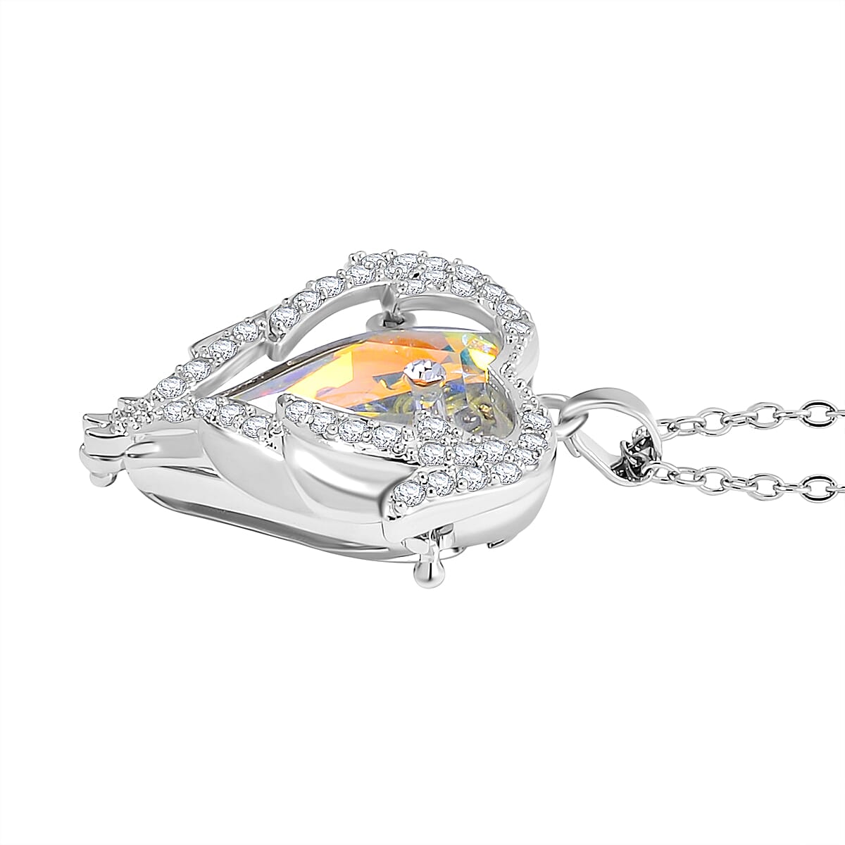 Simulated Mystic White Austrian Crystal &amp; White Cubic Zirconia Heart Necklace (Size - 20) 7713417 3
