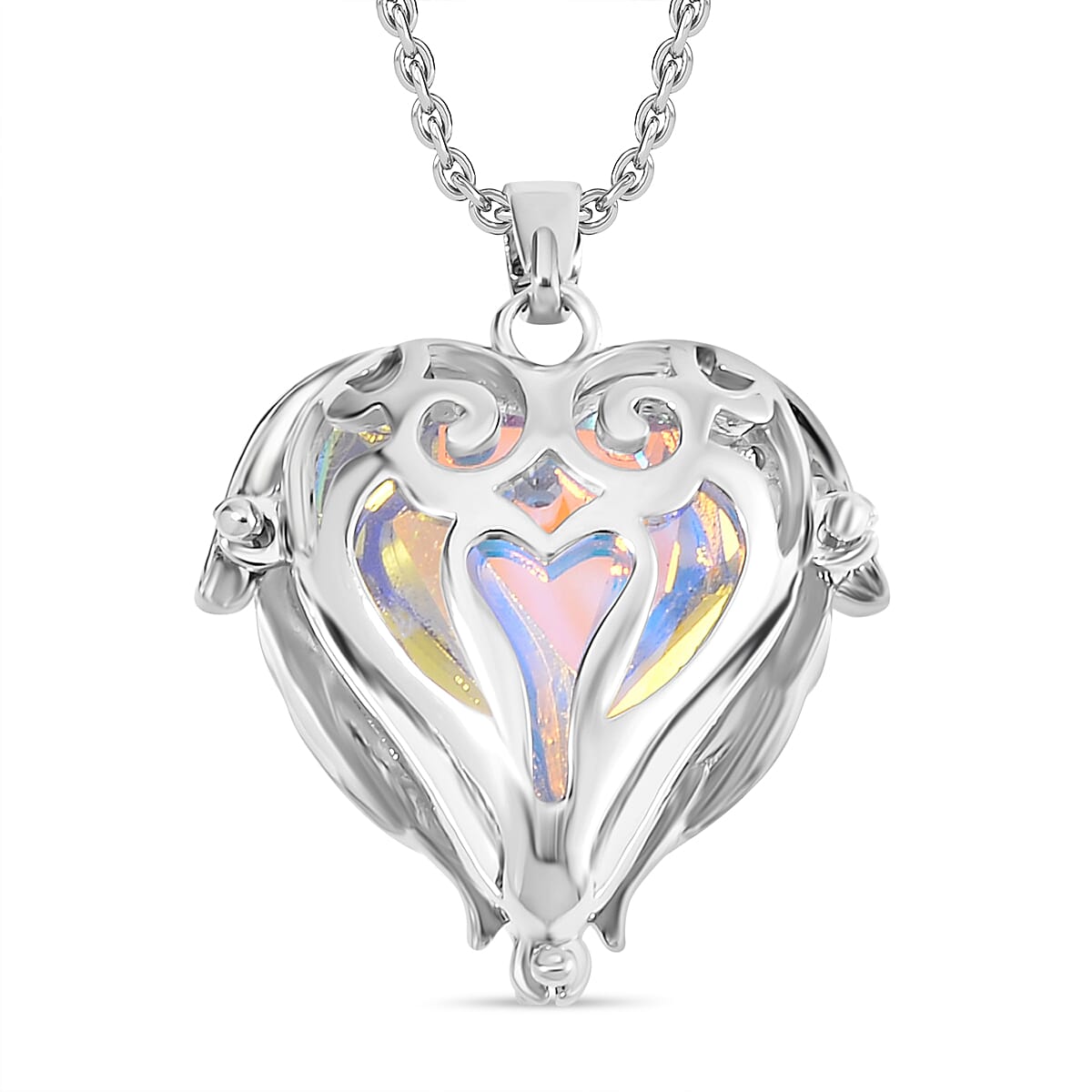 Simulated Mystic White Austrian Crystal &amp; White Cubic Zirconia Heart Necklace (Size - 20) 7713417 4