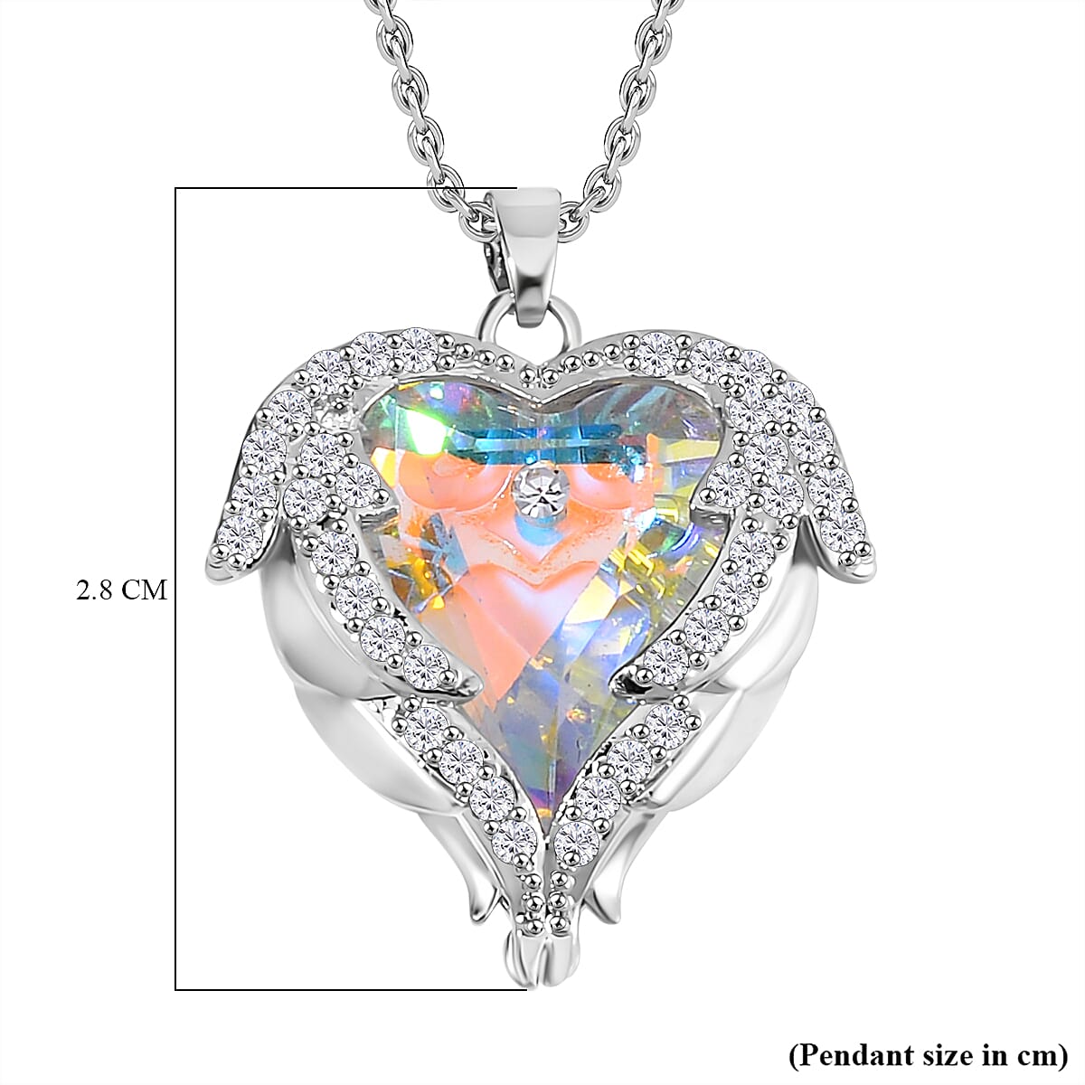 Simulated Mystic White Austrian Crystal &amp; White Cubic Zirconia Heart Necklace (Size - 20) 7713417 6