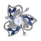 Simulated Pearl, Simulated Blue Sapphire and White Austrian Crystal Scarf Ring in Silver Tone
