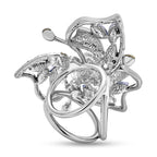 Simulated Pearl, Simulated Blue Sapphire and White Austrian Crystal Scarf Ring in Silver Tone
