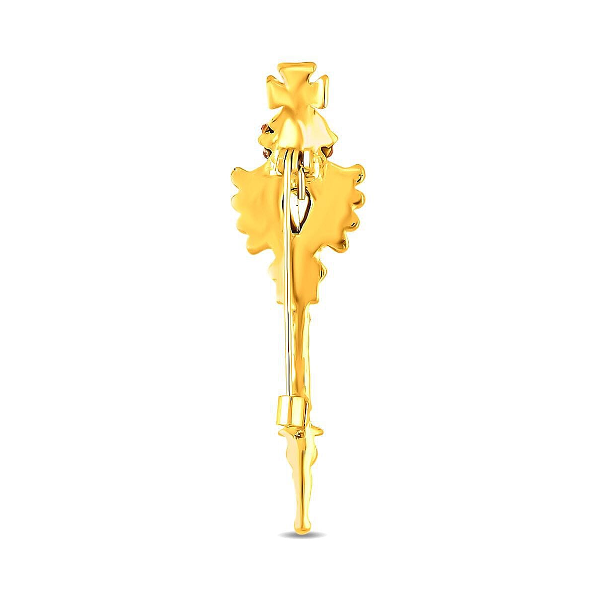 Simulated Pearl, Simulated Red Topaz and Multi Colour Crystal Enamelled Brooch in Yellow Gold Tone 7508178 3