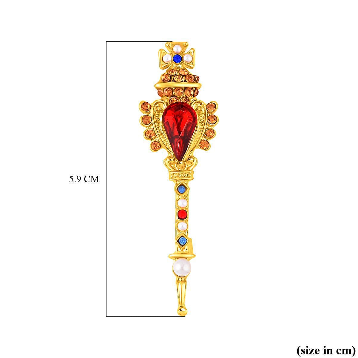 Simulated Pearl, Simulated Red Topaz and Multi Colour Crystal Enamelled Brooch in Yellow Gold Tone 7508178 4