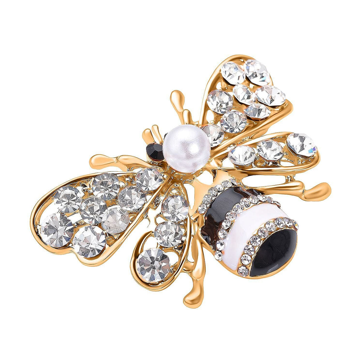 Simulated Pearl, White and Black Austrian Crystal Enamelled Bee Brooch in Yellow Gold Tone 7020208 3