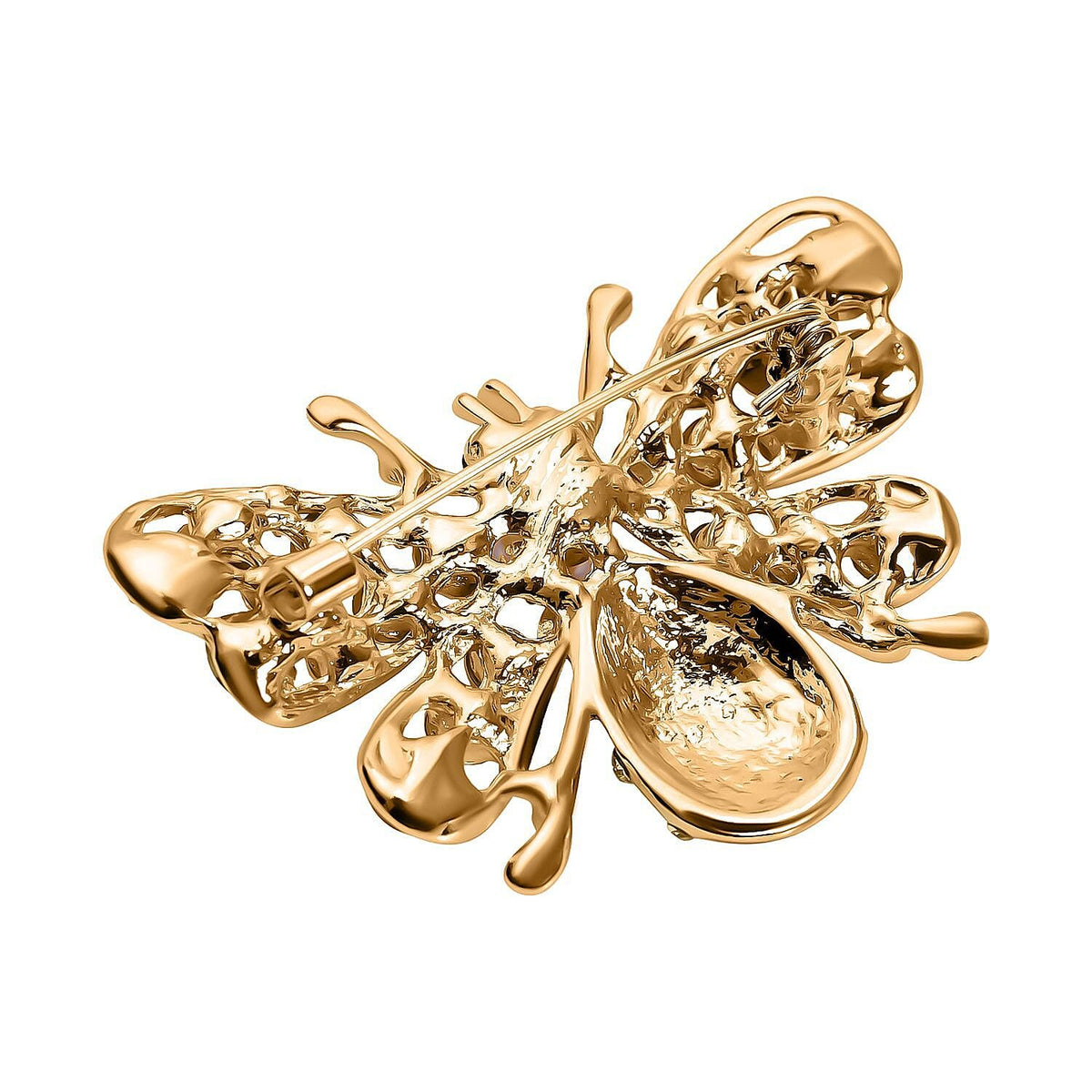 Simulated Pearl, White and Black Austrian Crystal Enamelled Bee Brooch in Yellow Gold Tone 7020208 4