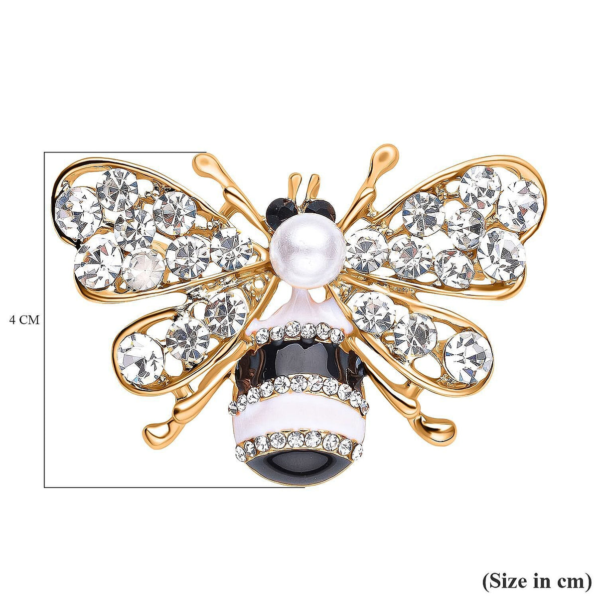 Simulated Pearl, White and Black Austrian Crystal Enamelled Bee Brooch in Yellow Gold Tone 7020208 5