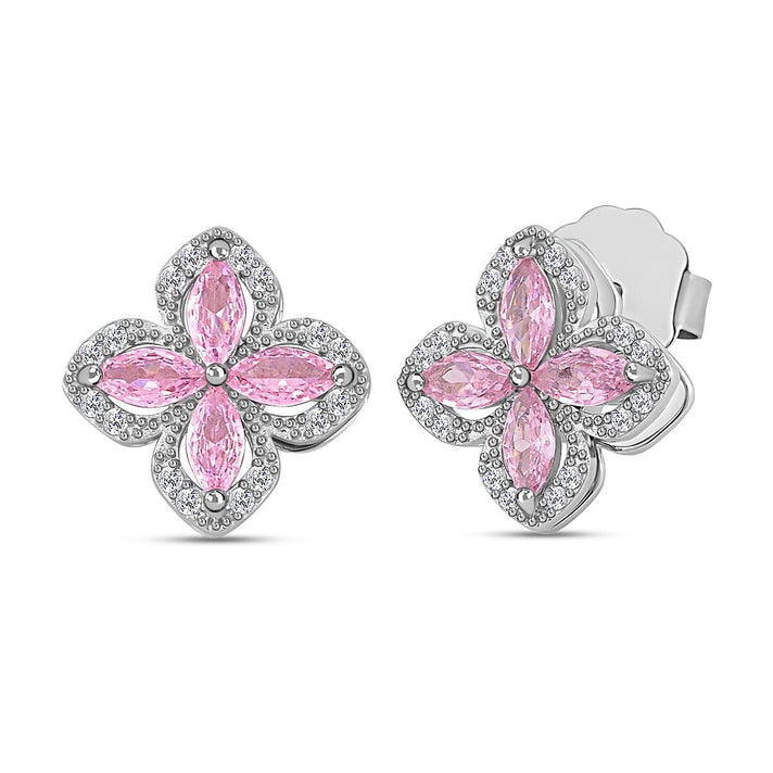 Simulated Pink &amp; White Diamond Clover Earrings with Push Back in Silver Tone 3.50 Ct. 7283850 1