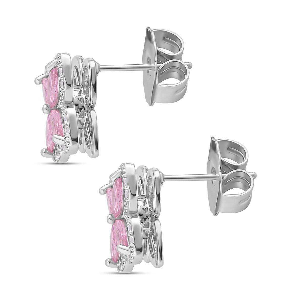 Simulated Pink &amp; White Diamond Clover Earrings with Push Back in Silver Tone 3.50 Ct. 7283850 4