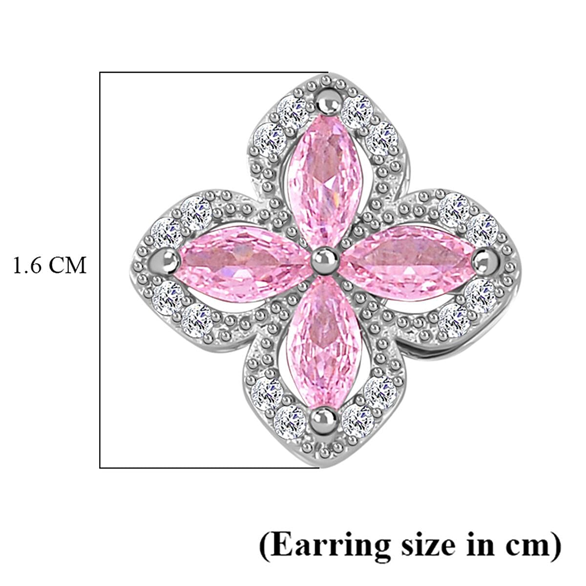 Simulated Pink &amp; White Diamond Clover Earrings with Push Back in Silver Tone 3.50 Ct. 7283850 5