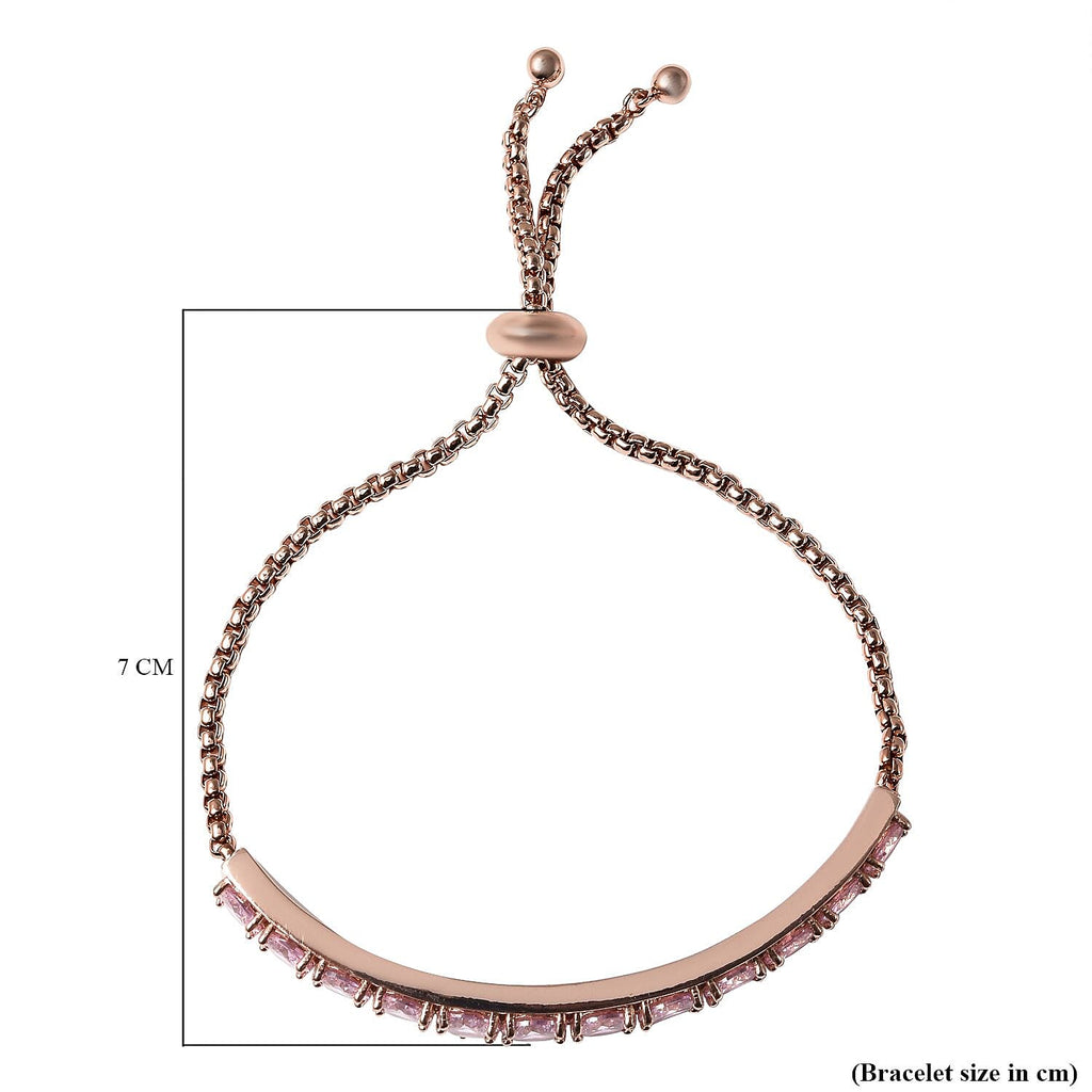 Simulated Pink Sapphire Bracelet (Size 6-8 inch Adjustable ) in Rose Gold Tone