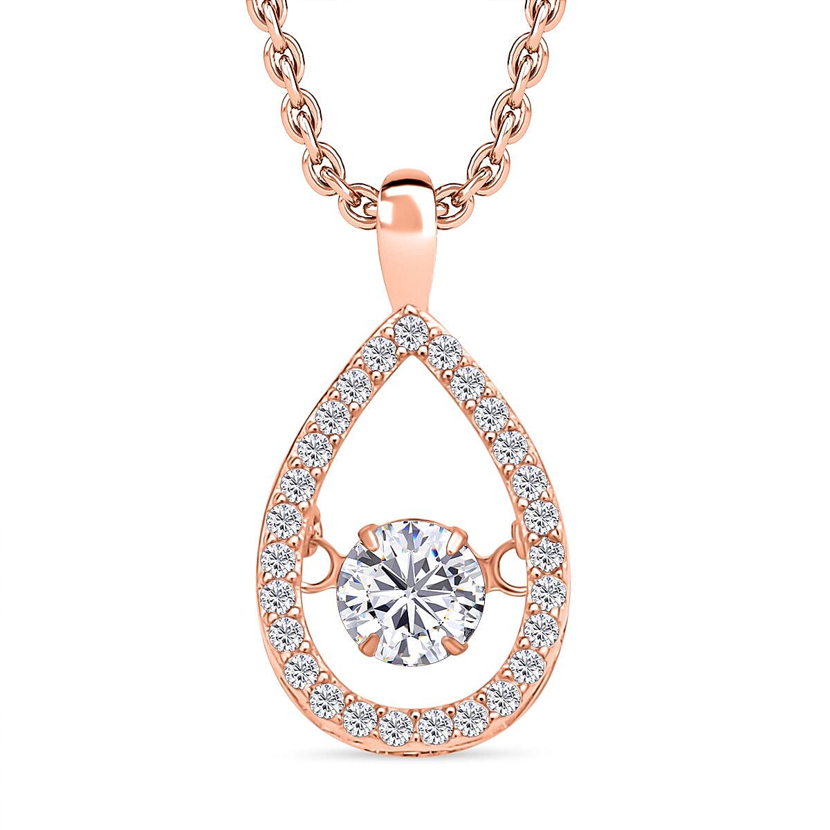 Simulated Pink Sapphire Sterling Silver Pendant with Stainless Steel Chain (Size 20) in Rose Gold Tone 4175405 0