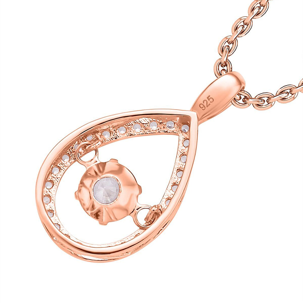 Simulated Pink Sapphire Sterling Silver Pendant with Stainless Steel Chain (Size 20) in Rose Gold Tone