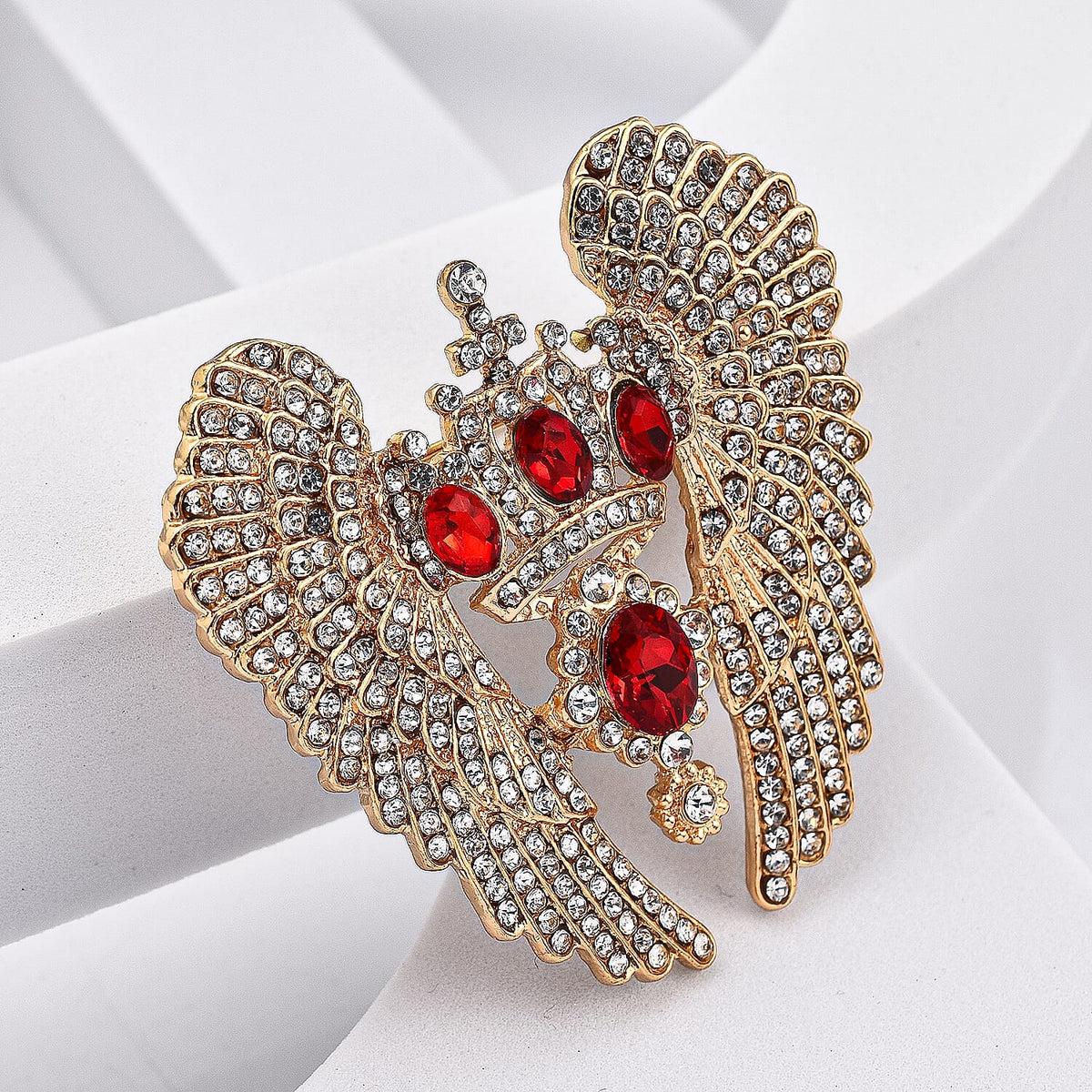Simulated Red Topaz and White Austrian Crystal Brooch in Yellow Gold Tone 7505910 1