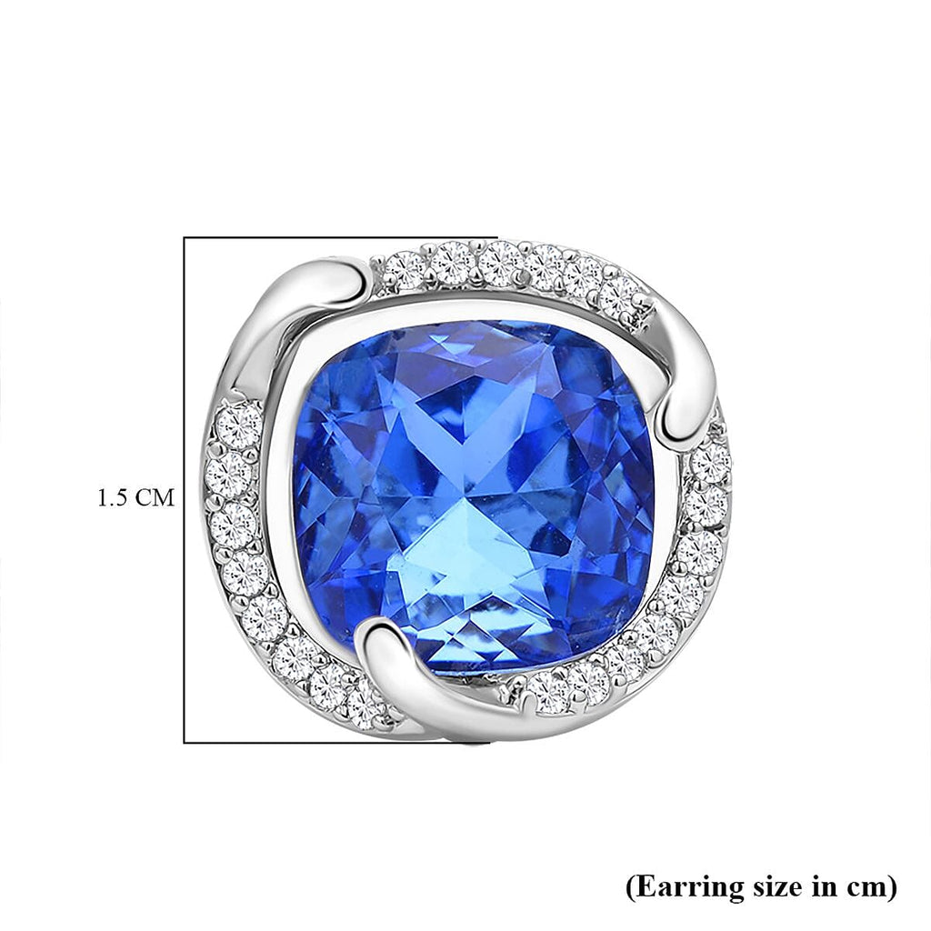 Simulated Tanzanite and Simulated Diamond Earrings (With Push Back) in Silver Tone