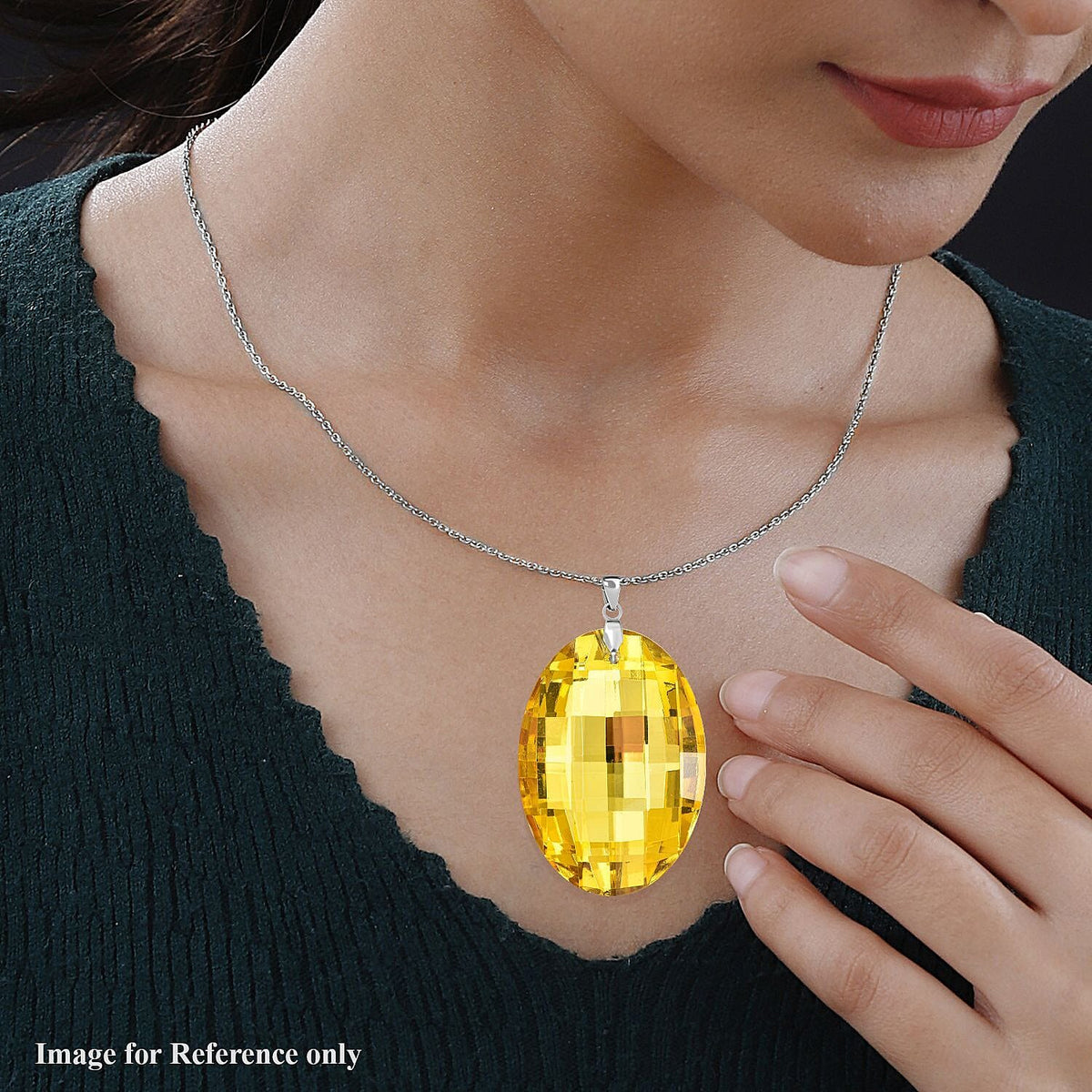 Simulated Yellow Sapphire 120 Ct. Pendant with Chain in Silver Tone 4054296 2