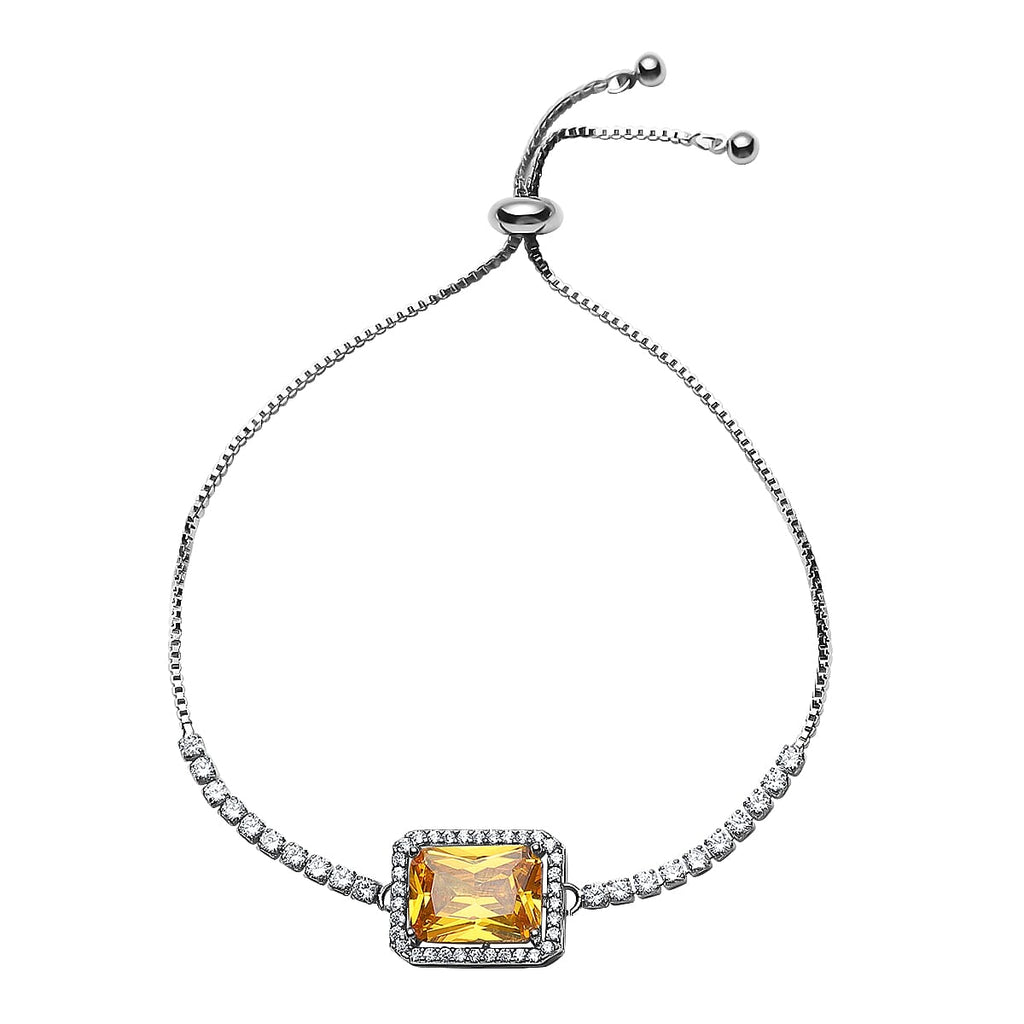 Simulated Yellow Sapphire & Simulated Diamond Bracelet (Size - 6-9) in Silver Tone 1.00 Ct.