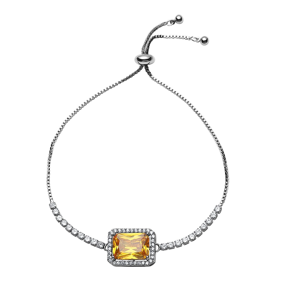Simulated Yellow Sapphire &amp; Simulated Diamond Bracelet (Size - 6-9) in Silver Tone 1.00 Ct. 7300902 0